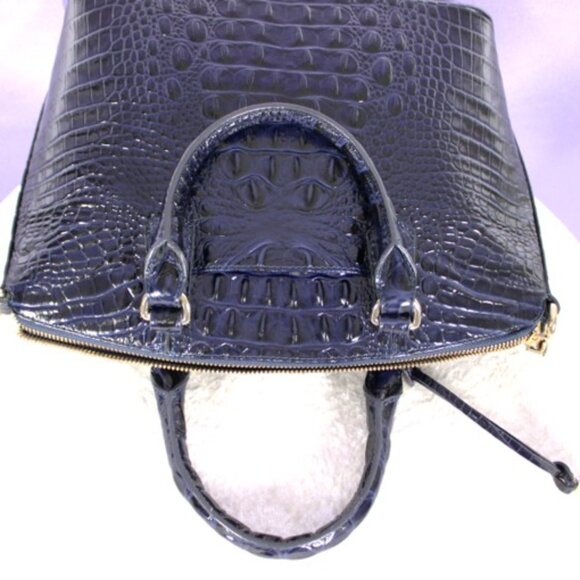Brahmin Croc Embossed Leather Satchel Navy Melbourne Dome Bag w/ Strap & Dust Ba - Picture 14 of 16